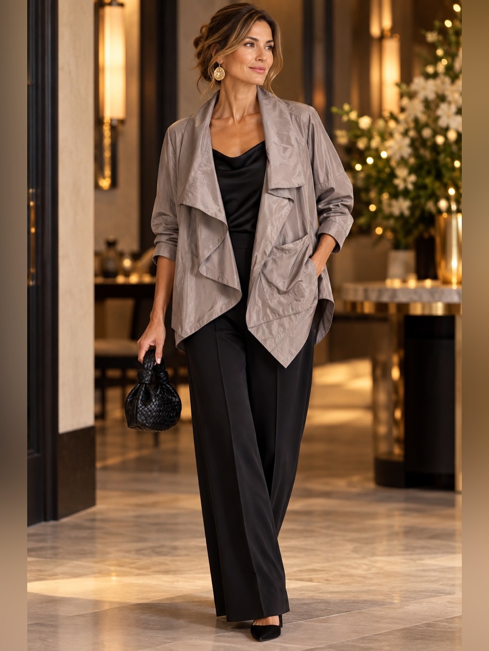 PLANET by Lauren G Taupe Nylon Asymmetrical Draped Jacket One Size